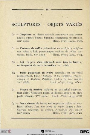 Sculptures – Objets Variés (Nr. 60-75)