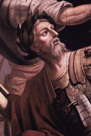 Karl der Große, auf drei besiegten Herrschern sitzend