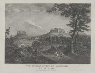 Ansicht der Festung Königstein mit dem Lilienstein, Kupferstich, 1815