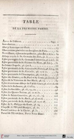 Table de la première partie