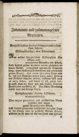 Zubereitete und zusammengesetzte Arzeneyen.