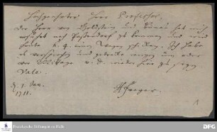 Notiz von Hieronymus Freyer an August Hermann Francke.