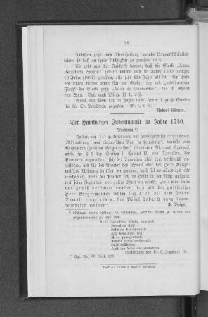 Der Hamburger Judentumult im Jahre 1730. : Nachtrag.