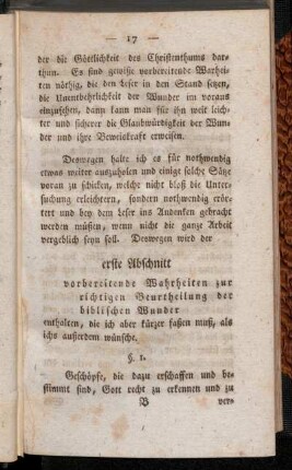 [...] der erste Abschnitt vorbereitende Wahrheiten zur richtigen Beurtheilung der biblischen Wunder [...]
