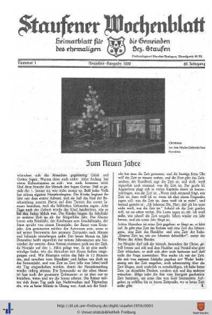 85. Jg: Staufener Wochenblatt (1921 bis 1934 als Staufener Tagblatt)