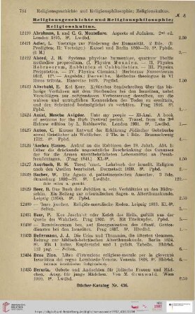 Religionsgeschichte und Religionsphilosophie; Religionskultus (Nr. 12420 - 12695)