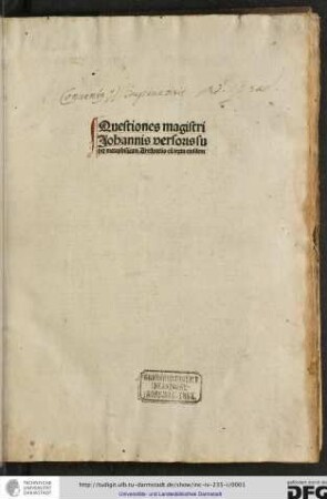 Versor, Johannes: Quaestiones super Metaphysicam Aristotelis (cum textu)