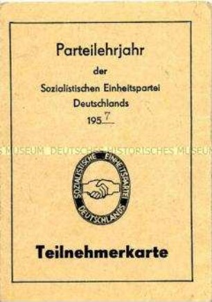 Teilnehmerkarte für das Parteilehrjahr der SED 1957