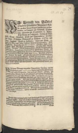 Wir Leopold von Gottes Gnaden/ Erwöhlter Römischer Kayser ...