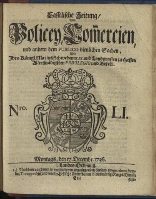Nro. LI, Montags, den 17. Decembr 1736