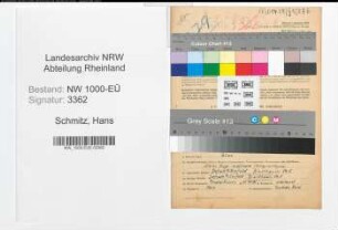Entnazifizierung Hans Schmitz, geb. 10.06.1914 (Gaertner)