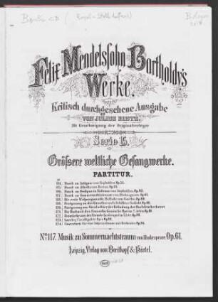 Serie 15 No. 117: Musik zu Sommernachtstraum von Shakespeare : Op. 61