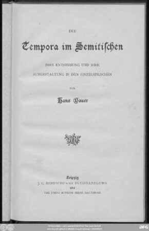 Die Tempora im Semitischen : ihre Entstehung und ihre Ausgestaltung in den Einzelsprachen