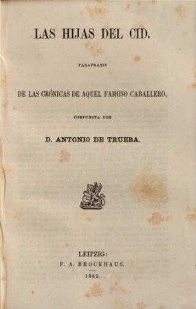Las Hijas del Cid : parafrasis de las Crónicas de aquel famoso caballero