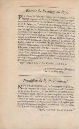 Extrait du Privilege du Roy