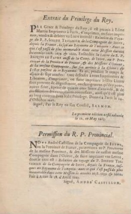 Extrait du Privilege du Roy