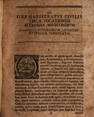 Ivs Magistratvs Civilis Circa Vocationem Ecclesiae Ministrorvm Dissertatione Theologica