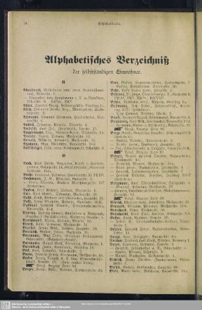 Einwohnerverzeichnis : Alphabetisches Verzeichniß der selbstständigen Einwohner