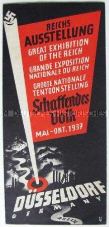 Informationsblatt zur Ausstellung "Schaffendes Volk" 1937 in Düsseldorf für ausländische Besucher
