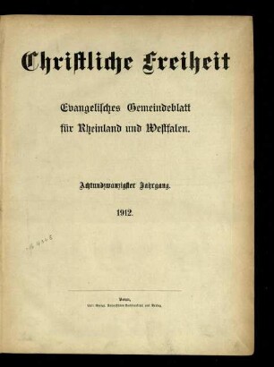 Christliche Freiheit / 28. Jahrgang 1912