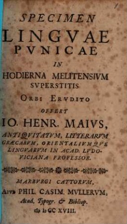 Specimen linguae Punicae in hodierna Melitensium superstitis