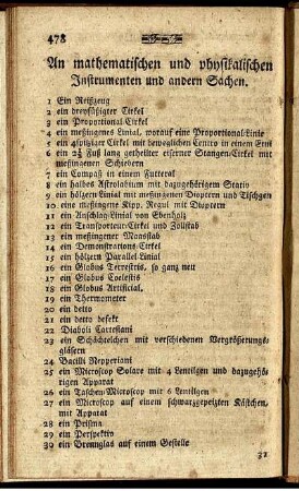 An mathematischen und physikalischen Instrumenten und andern Sachen.