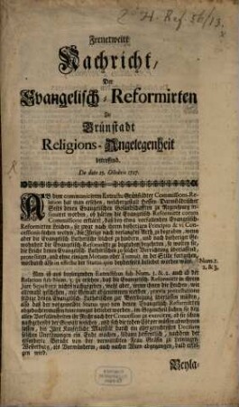 Fernerweite Nachricht der Evangelisch-Reformirten zu Grünstadt
