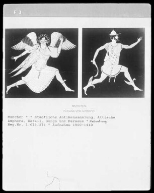 Nachzeichnung, Gorgo und Perseus einer attischen Amphora