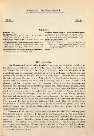 Centralblatt für Elektrotechnik : erste deutsche Zeitschr. für angewandte Elektricitätslehre. 9 = Bd. 9. 1887