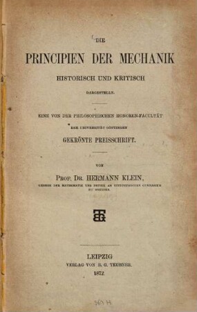 Die Principien der Mechanik historisch und kritisch dargestellt