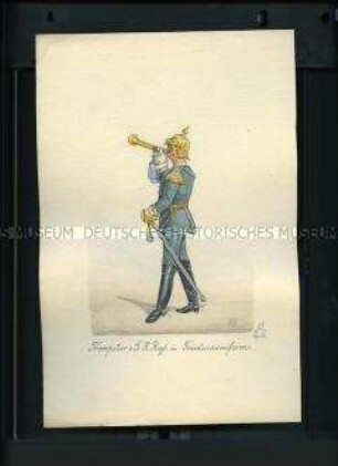 Uniformdarstellung, Trompeter vom Garde-Reiter-Regiment in Friedensuniform, Sachsen, 1914.