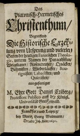 Theil [1]: Das Platonisch-Hermetisches Christenthum. Theil [1]