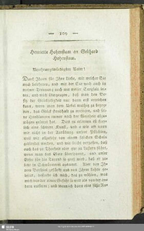 Henriette Hohenstam an Gebhard Hohenstam