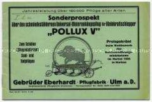 Sonderprospekt über den schmiedestählernen Universal-Motoranhängepflug für Kleinkraftschlepper "Pollux V"