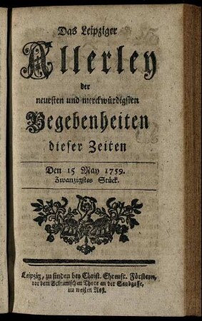Den 15. May 1759. Zwanzigstes Stück.