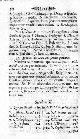 Seculum II. [Das zweyte Jahr-Hundert]