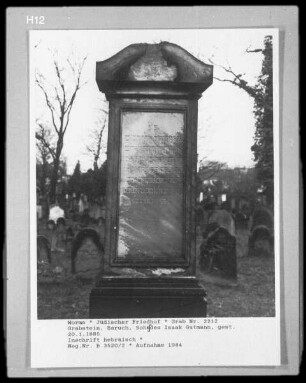 Grabstein von Baruch, Sohn des Isaak Gutmann (gestorben 1885.01.20)
