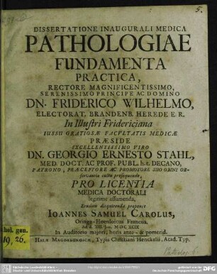 Dissertatione Inaugurali Medica Pathologiae Fundamenta Practica ...