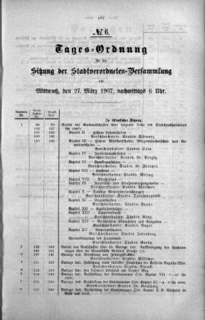 Tages-Ordnung No. 6. (133-145), 27. März 1907