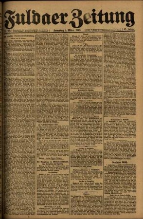 Erste Ausgabe vom Samstag, den 01. März 1919.