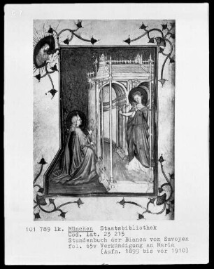 Stundenbuch der Bianca von Savoyen — Verkündigung an Maria, Folio 65verso