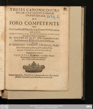 Theses Canonico-Iuridicae Pro Disputatione Inaugurali, De Foro Competenti