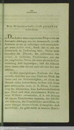Die Wissenschaft, sich gesund zu erhalten