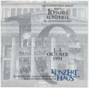 Programmheft des Schauspielhauses Berlin zur Feier des 10. Jahrestages der Wiedereröffnung