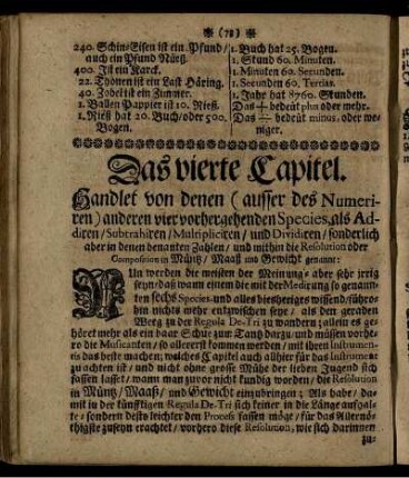 Das vierte Capitel. Handlet von denen [...] anderen vier vorhergehenden Species, [...]
