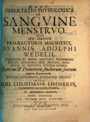 Diss. physiol. de sanguine menstruo