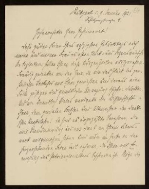 64: Brief von Friedrich von Schmidlin an Otto von Gierke, Stuttgart, 9.1.1921