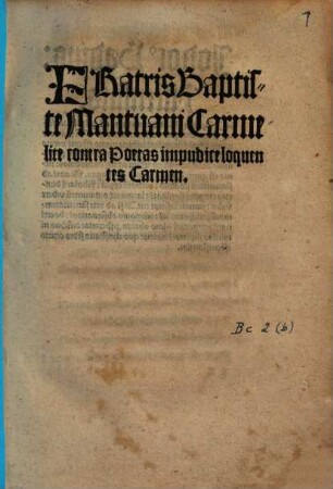 Fratris Baptiste Mantuani Carmelite contra Poetas impudice loquentes Carmen