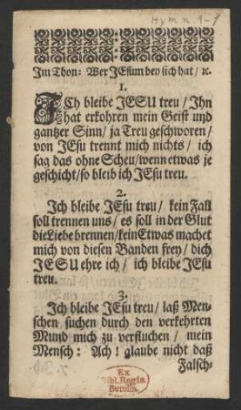Im Thon: Wer Jesum bey sich hat/ [et]c