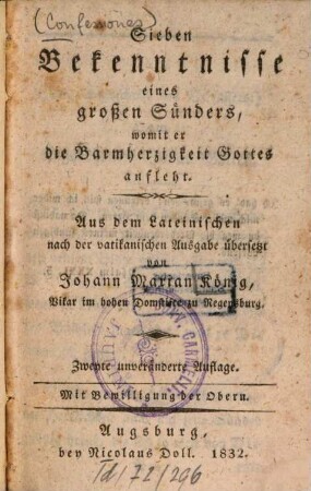 Sieben Bekenntnisse eines großen Sünders, womit er die Barmherzigkeit Gottes anfleht